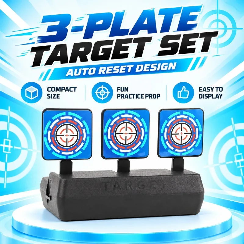 Tabletop Hobby Entertainment Target Kit, Auto‑Reset 3‑Plate Plastic Practice Prop for Indoor Outdoor Pastime