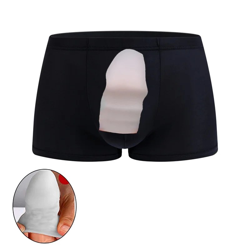 Men Silicone Underwear with Glans Cover Penis Wrapping Lower Sensitivity Delayed Ejection Elastic Shell Tube Bag Prolong Time