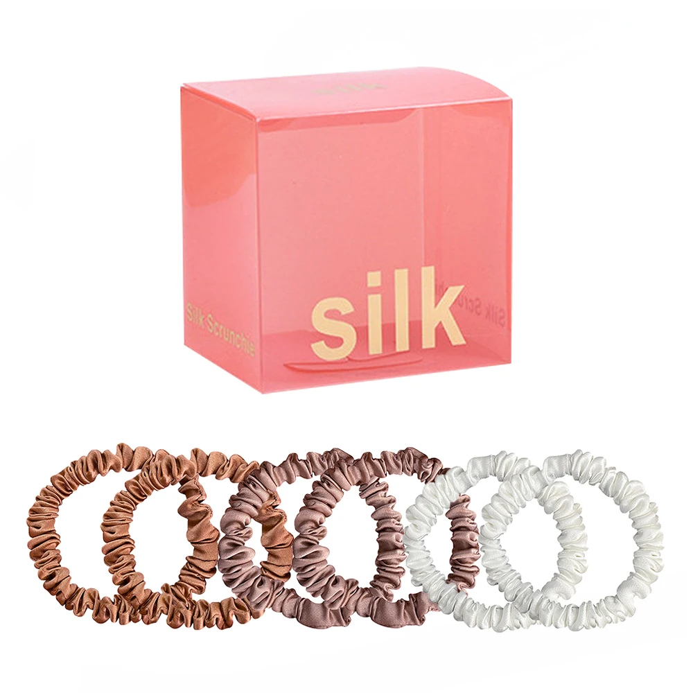 

3/5PCS Box 100% Natural Silk Skinnies Scrunchies Solid Color Hair Ties High Quality No Damage Hairbands Hair Accessories