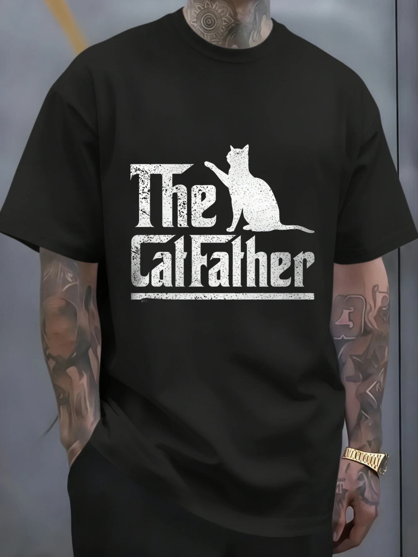 Herren-T-Shirt The Cat Father, bequem und vielseitig, für den Freizeitbereich, kurzärmelig