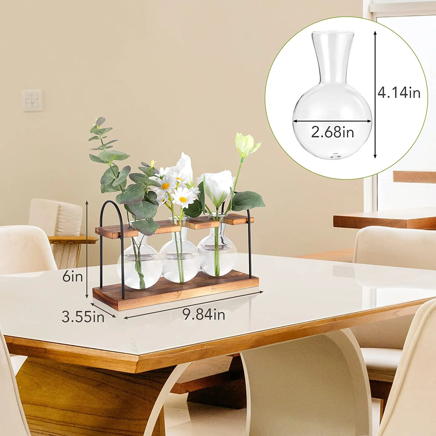 SDFC-Plant Propagation Station With Wooden Stand,Plant Terrarium Desktop Propagation Stations,Air Planter Bulb Glass Vase