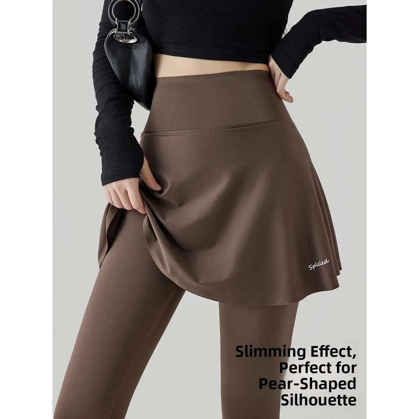 

Fitn Yoga коровья кожа, двухсекционная иллюзионная юбка с высокой талией, трапециевидной формы, спортивная одежда f-длины для женщин, большие размеры Naxizi