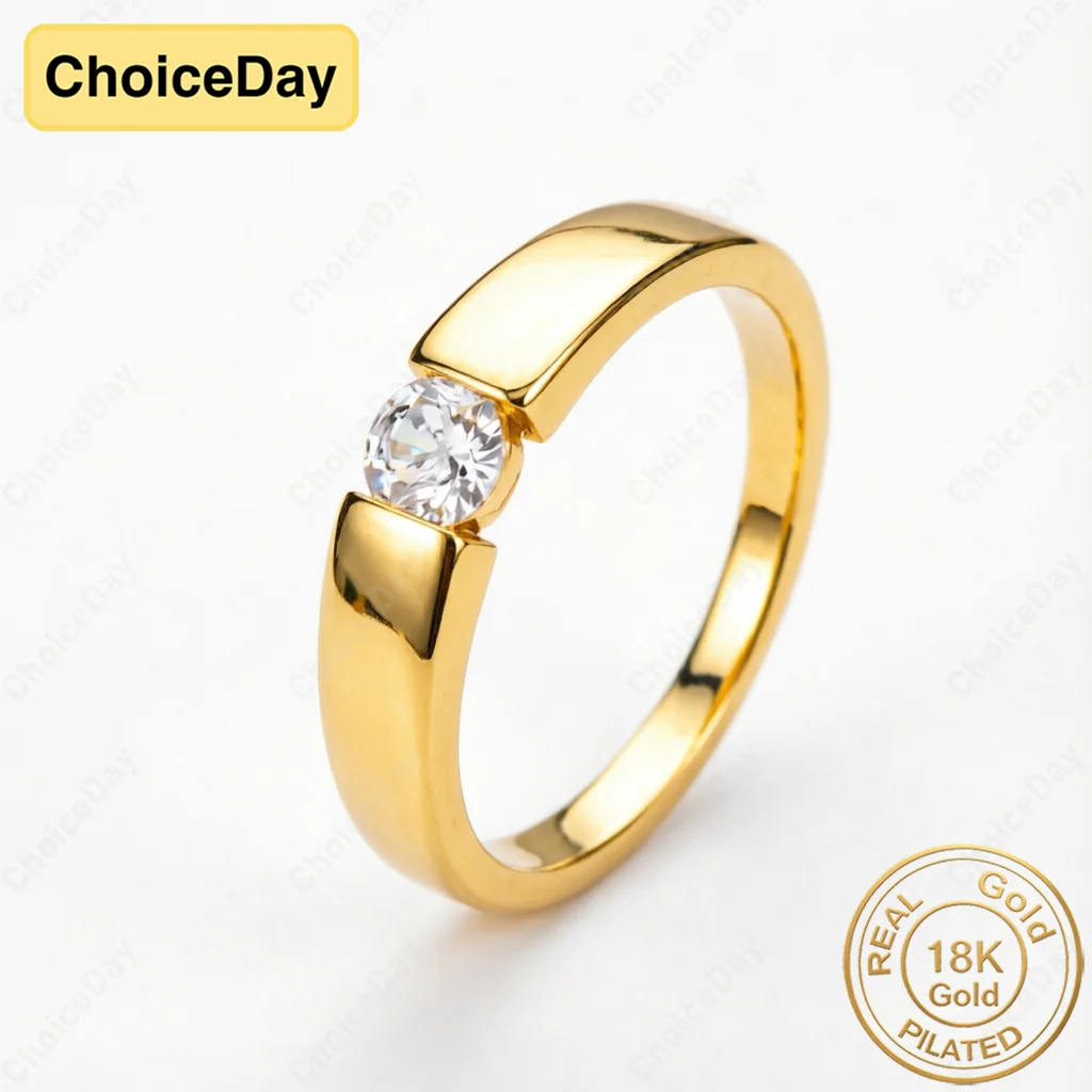 18K Gold Plated Luxurious and Exquisite Single-Prong Zirconia Ring, Stylish Women's Engagement Party Gift Accessory