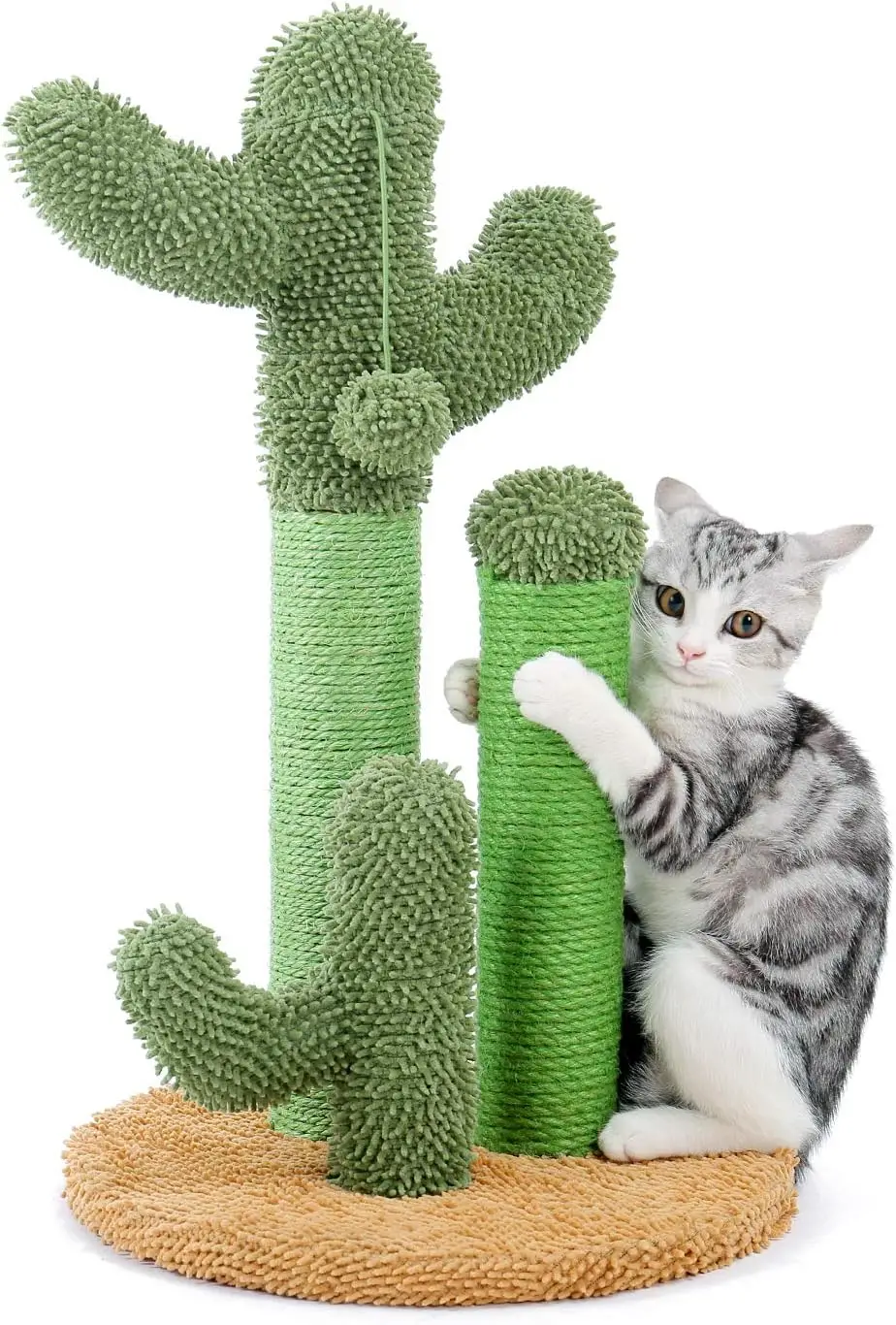 

Cat Scratching Post Cactus Cat Scratcher Featuring with 3 Scratching Poles and Interactive Dangling Ball -Medium 23 Inch