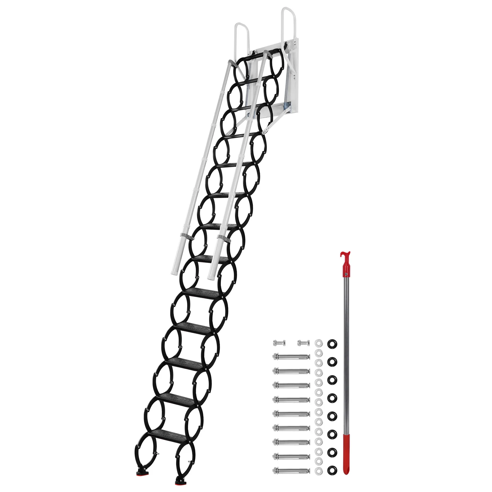 

Складная чердачная лестница с 2 поручнями и выдвижной системой, телескопическая лестница для чердака, грузоподъемность 660 фунтов, для использования внутри и снаружи помещений
