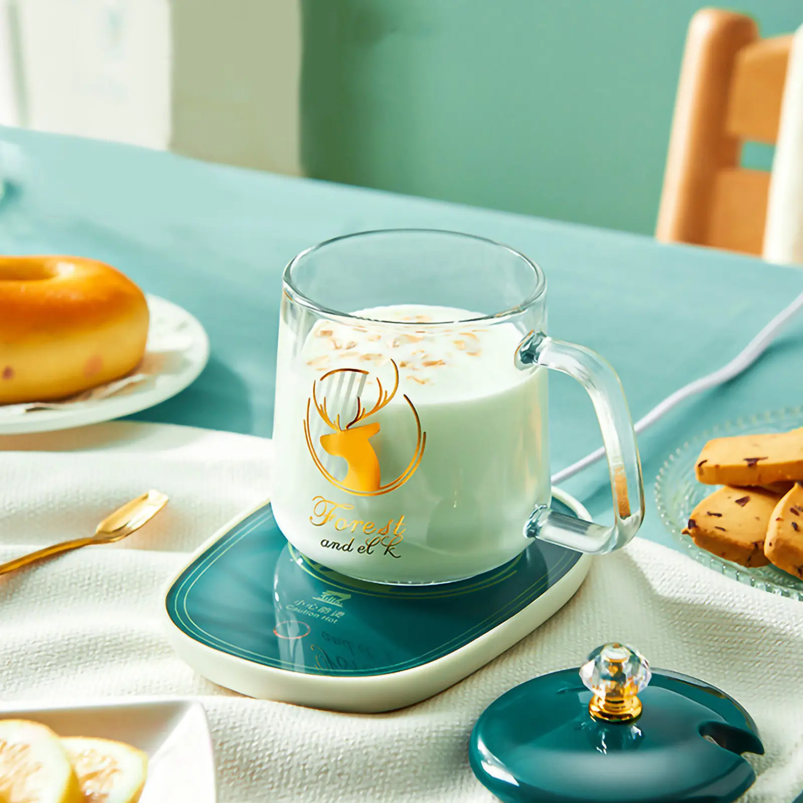 

1Set Creative Cup Warmer Set Ceramic Heating Coaster for Beverages Coffee Water Tea Compact Easy Storage Safe High-Grade