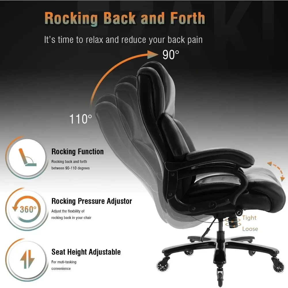 Big and Tall 400lbs Office Chair - Adjustable Lumbar Support Quiet Rubber Wheels Heavy Duty Metal Base,High Back Large Executive