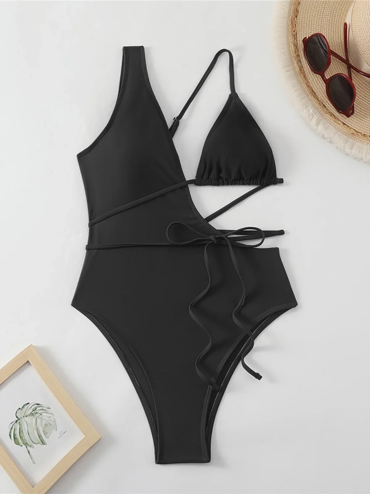 Nuevo traje de baño asimétrico recortado envolvente de una pieza, traje de baño para mujer, Monokini con corte de pierna alta, bañador, traje de baño para nadar K5881