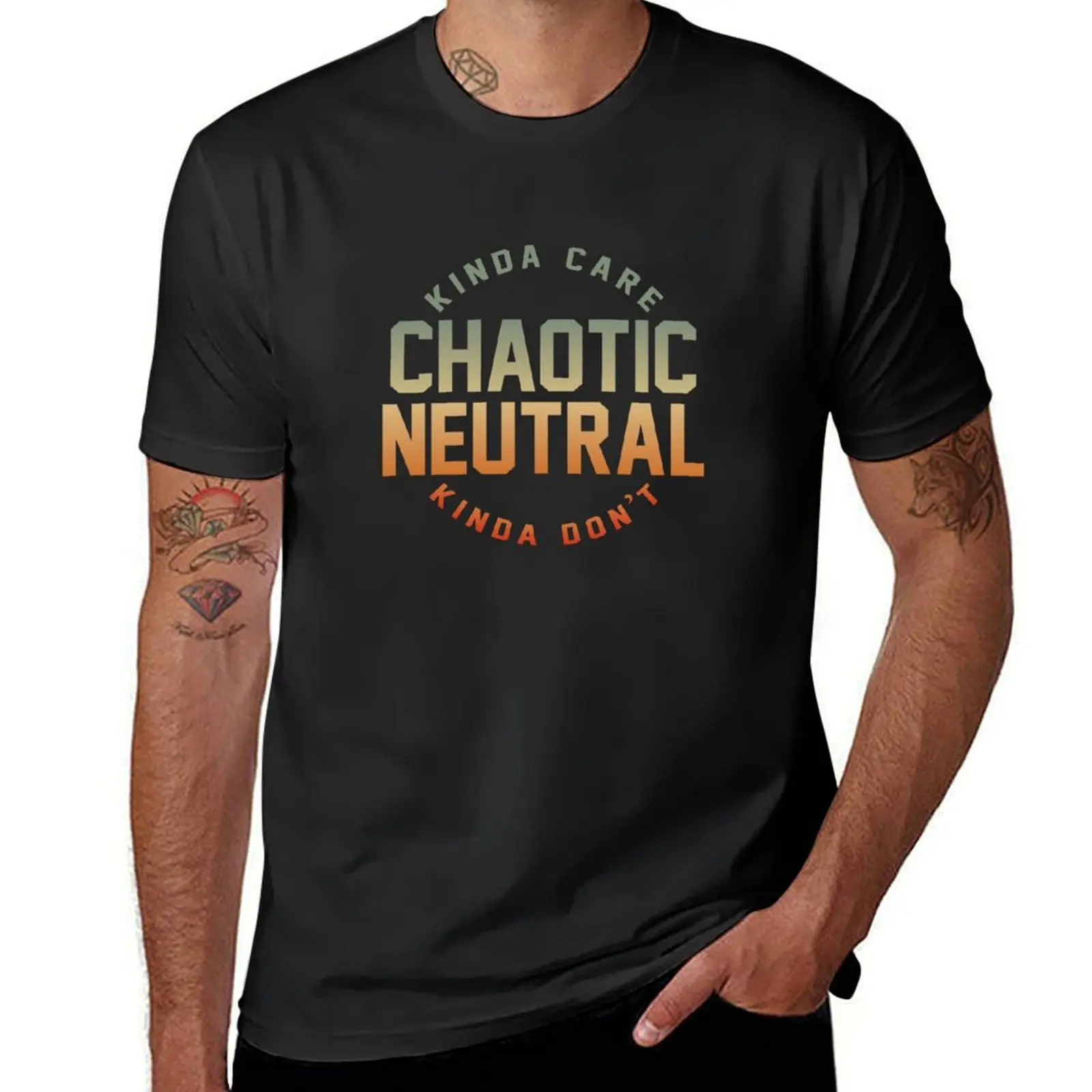 

Chaotic Neutral Alignment Kinda Care Kinda Don't Funny Quotes. T-Shirt custom t shirt custom shirt plain t shirts men