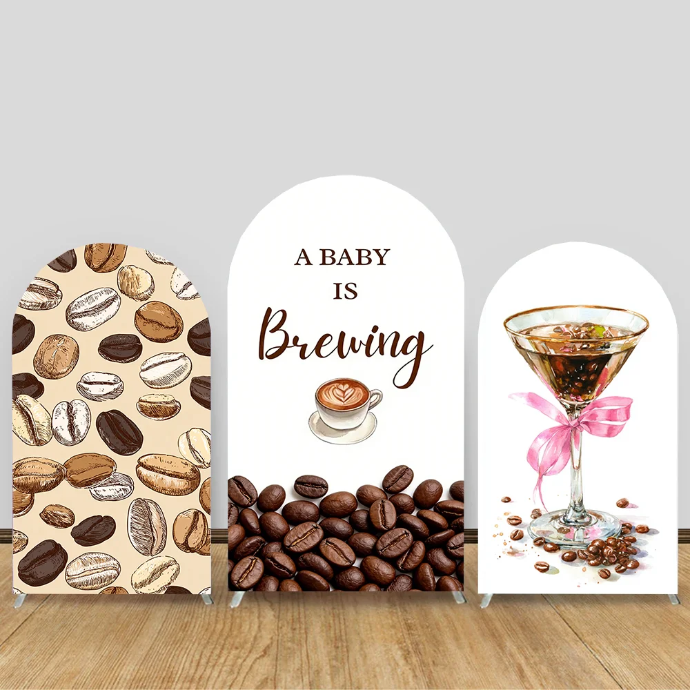 

Coffee Theme Arch Backdrop Cover a Baby is Brewing Tea Coffee Beans Newborn Baby Shower Birthday Background Arched Decoration