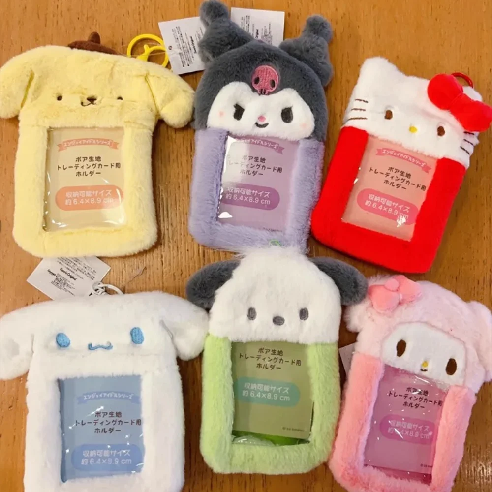 

Cute Hello Kitty Sanrio Plush Card Sleeves Keychain Kawaii Anime Cinnamoroll Melody Kuromi Women Idol Photo Display Holder Gifts