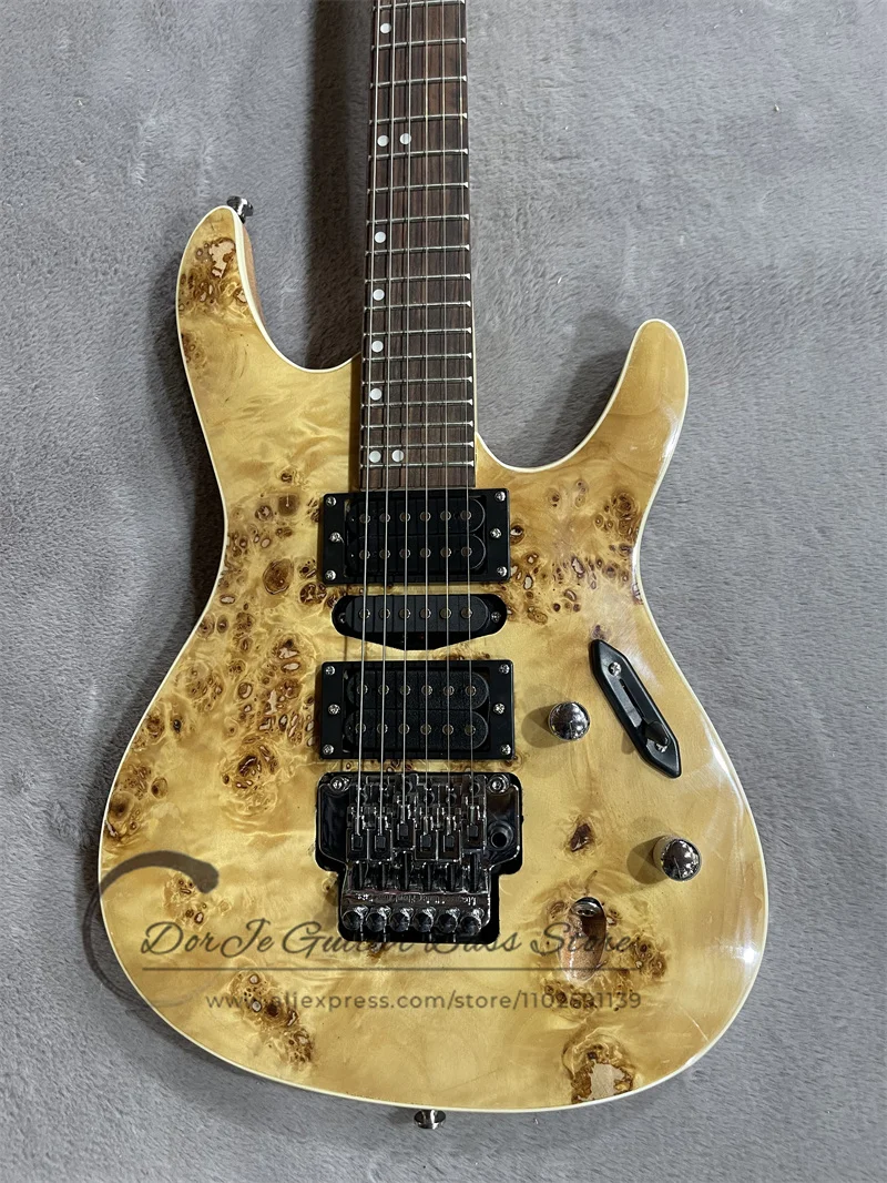 Ultra-thin Electric Guitar Burl Maple Veneer Mahogan Body White Binding Tremolo Bridge Rosewood Fingerboard 24 Frets