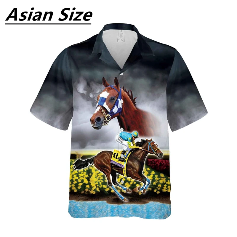 Vintage Horse Race Graphic Shirts For Men Fashion Summer Horse Lover 3D Printed Shirt Casual Streetwear Oversized Blouse Tops