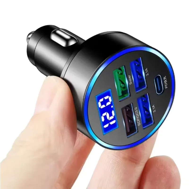 

GlowMart Other Auto Electronics 5 in 1 Car Charger 150W Car Charger with Voltmeter C QC3.0 Custom Car Charger