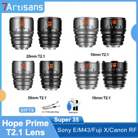 7artisans Hope Prime Super 35 Cine Lens 10mm 16mm 25mm 35mm 50mm 85mm T2.1 for Sony FX30 RED GH9 Fujifilm XT5 Canon RF M43