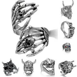 Full Body Skeleton Skull Ring Men and Women Hip Hop Rock Dark Hug Open Ring Demon Punk Gothic Biker Jewelry Halloween Gifts
