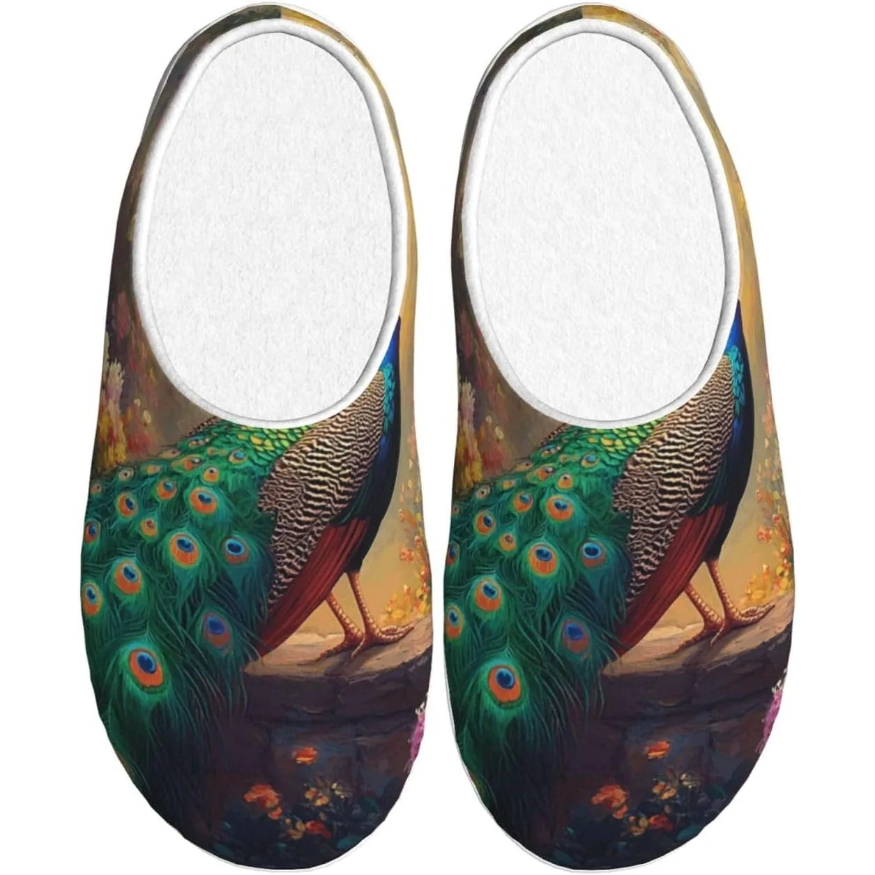 

Peacock In Flowers Women’s Cozy Slippers Soft Cotton Indoor & Outdoor House Slippers With Anti-Slip Sole