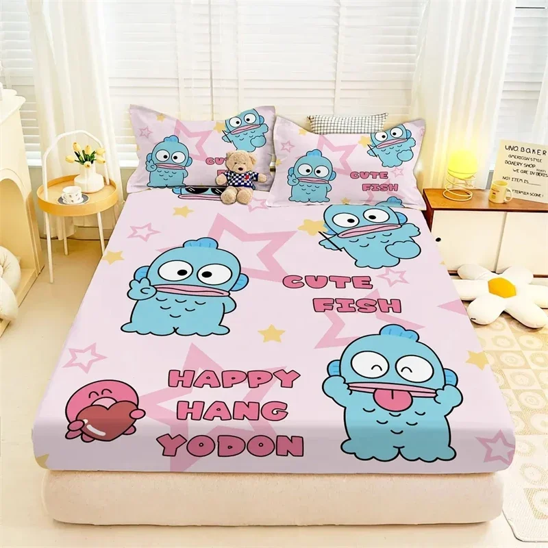 

Sanrio Kawaii Hanyodon Sheets Anime Bedroom Mattress Protector Cartoon Sheet Student Dormitory Single Product Bed Cover Bedding