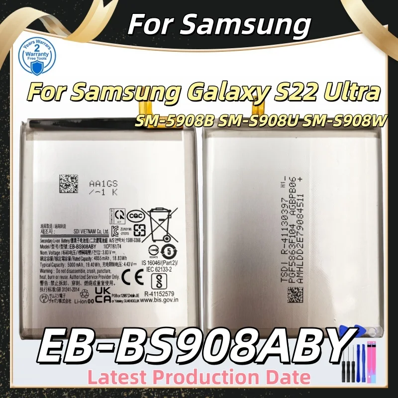 EB-BS908ABY For Samsung Galaxy S22 Ultra 5G SM-S908B SM-S9080 5000mAh Lithium Polymer Battery