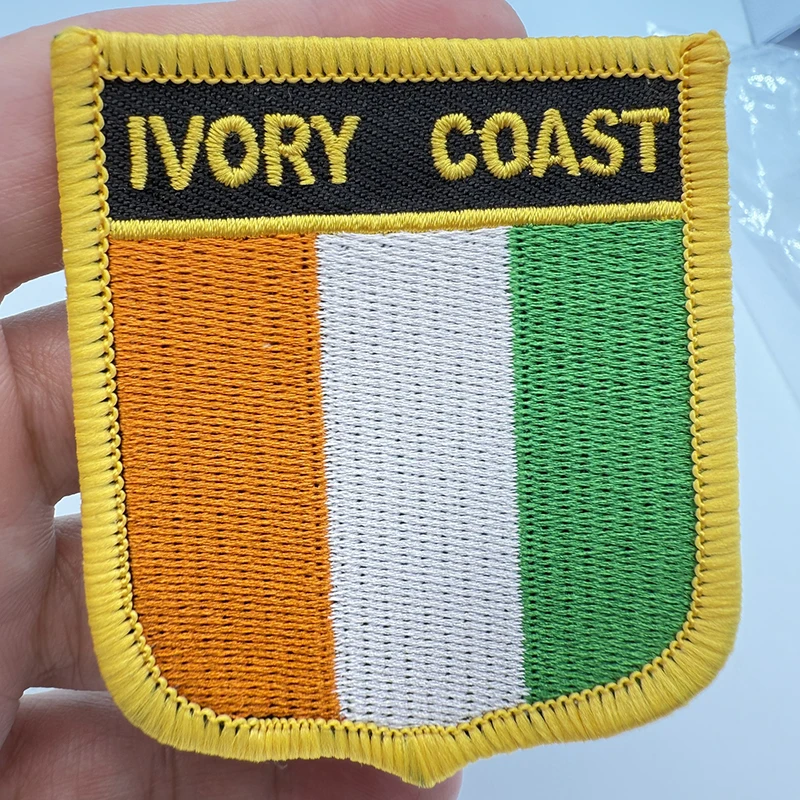7*6CM Ivory Coast  Shield Shape Iron-on Flag Patch Embroidered Saw on Badges Patches for Clothing