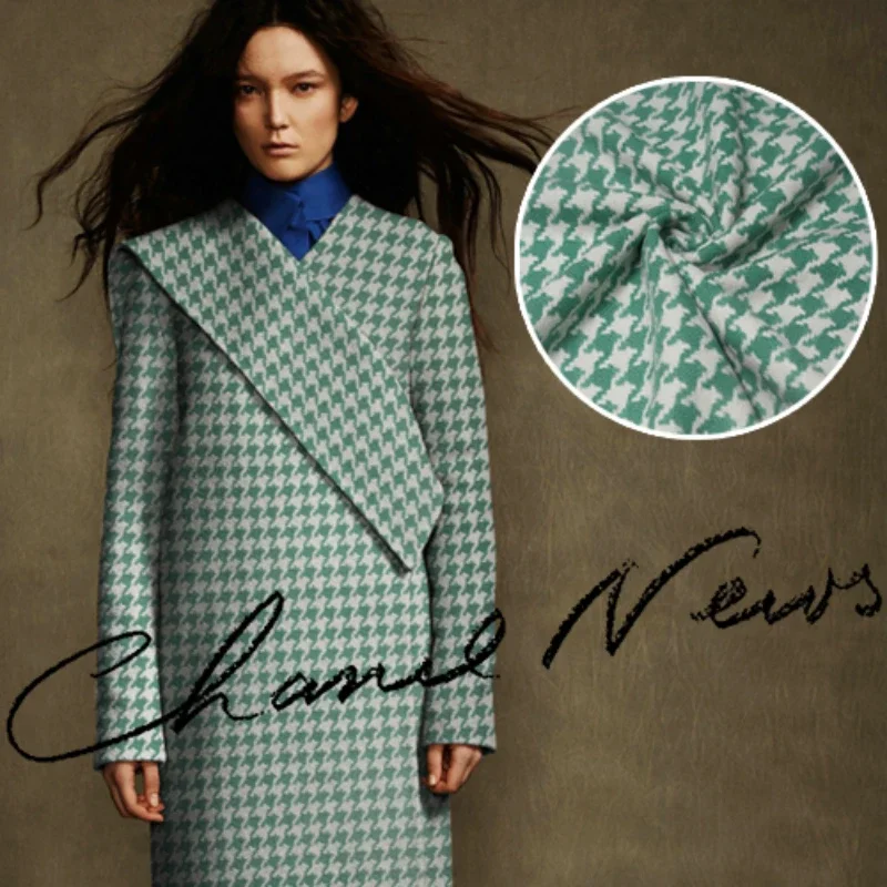 

Шерстяная ткань, зеленая тканая клетчатая шерстяная ткань с узором «гусиные лапки», осень-зима, плотное платье, плащ, материал, ткань на метр