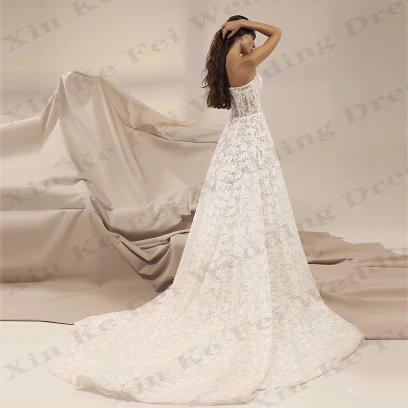 Retro Women's Lace Wedding Dresses Sexy Sleeveless A-Line Princess Wedding Dresses Arabic Formal Beach Bohemian Party Vestidos