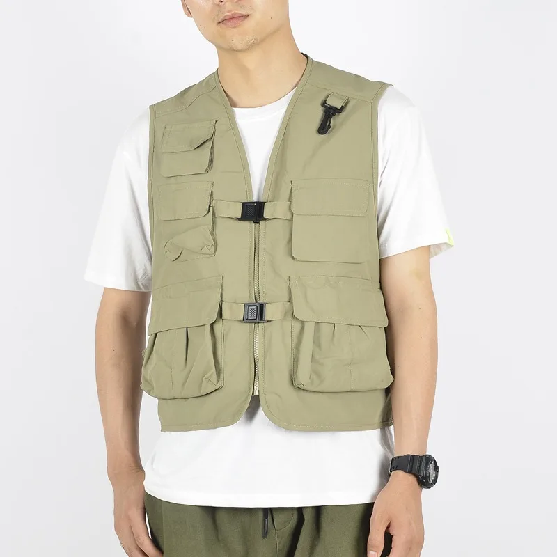 New Style Harajuku Style Street Multi-pocket Solid Color Vest Cotton Photography Activity Multifunctional Vest