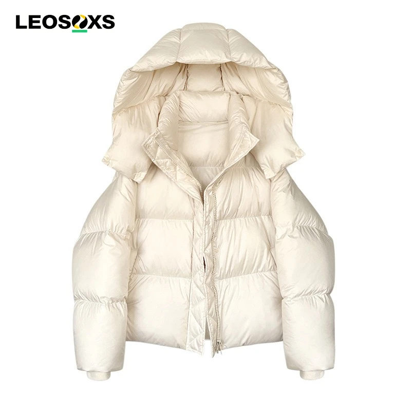 

Fashionable Thickened Puffiness Short Down Jacket with Hood Loose Fit Slimming Bread Style Winter Y2k New Arrival Coat for Women