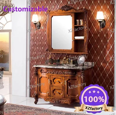 

Factory Direct 2026 Top RatedEuropean bathroom cabinet red oak mirror cabinet solid wood washbasin floor-to-ceiling bathroom ma