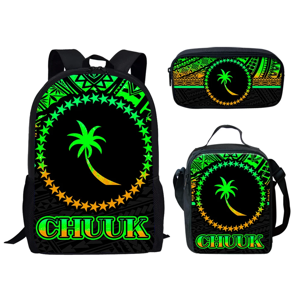 Sac à dos classique de dessin animé Chuuk Tribal, imprimé 3D, sacs d'école pour élèves, sac à dos pour ordinateur portable, sac à lunch, étui à crayons, ensemble de 3 pièces