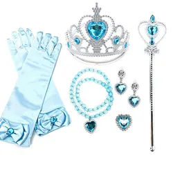 Accessoires de princesse Elsa Anna pour filles, sirène, poivre, Sofia, raiponce, baguette magique, couronne, diadème, gants, perruque, fournitures de fête, jupon