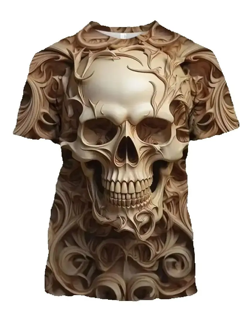 

Luxury Skull 3D Printed Tees Summer Harajuku Short Sleeve Loose Street Tops Sport T-shirt Retro Skeleton Pattern T Shirt For Men