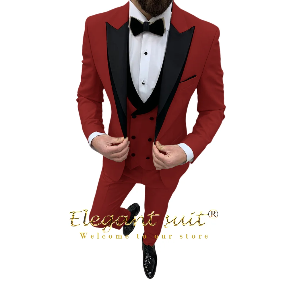 Men\'s 3-piece Peak Lapel suit (jacket, vest and trousers) men\'s wedding party cocktail party formal occasion custom suit