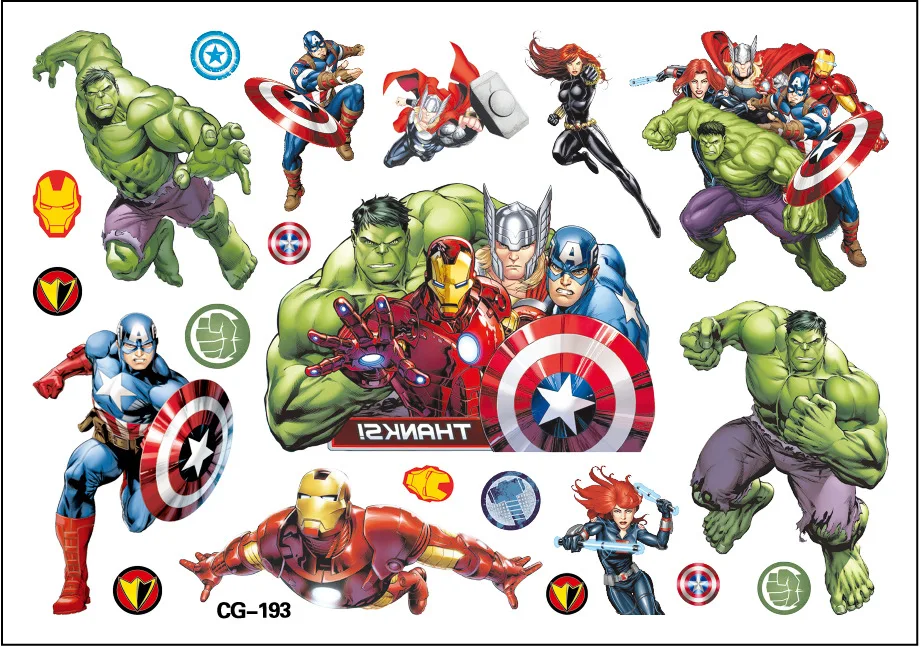 New 1Pcs Marvel The Avengers Superhero Tattoo Stickers SpiderMan Iron Man The Avengers Sticker Cartoon Kids Girls Birthday Gifts