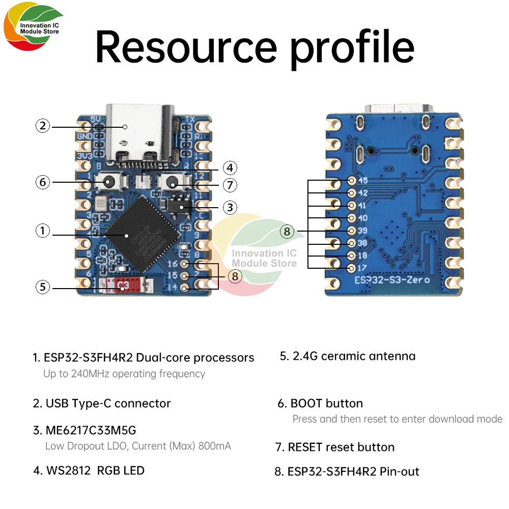 ESP32-S3 WiFi BT Mini Development Board Module Dual Core Processor Based on ESP32-S3 FH4R2