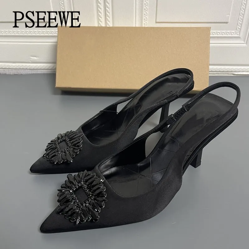 PSEEWE 2024 Women Rhinestone High Heels Sandals Shoes Summer Woman Pumps Elegant Stiletto Pointed Toe Weddings Bridal Shoes