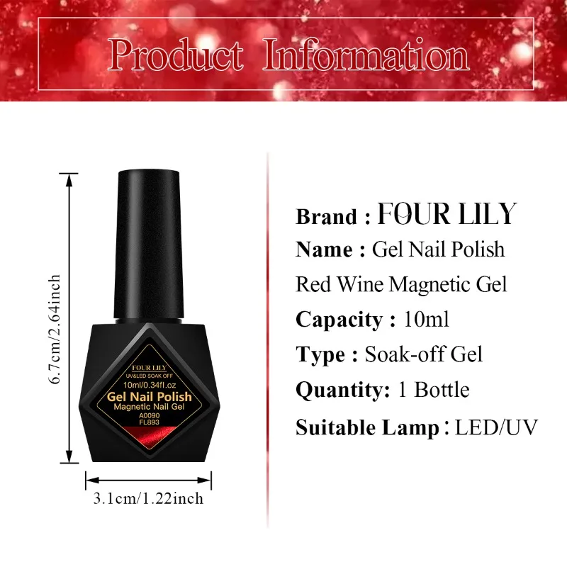 10 ml Rotwein Katze Magnetische Gel Nagellack Glitter Semi Permanent Soak Off UV LED Gel Lack Für maniküre DIY Nagel Liefert – Detail 2