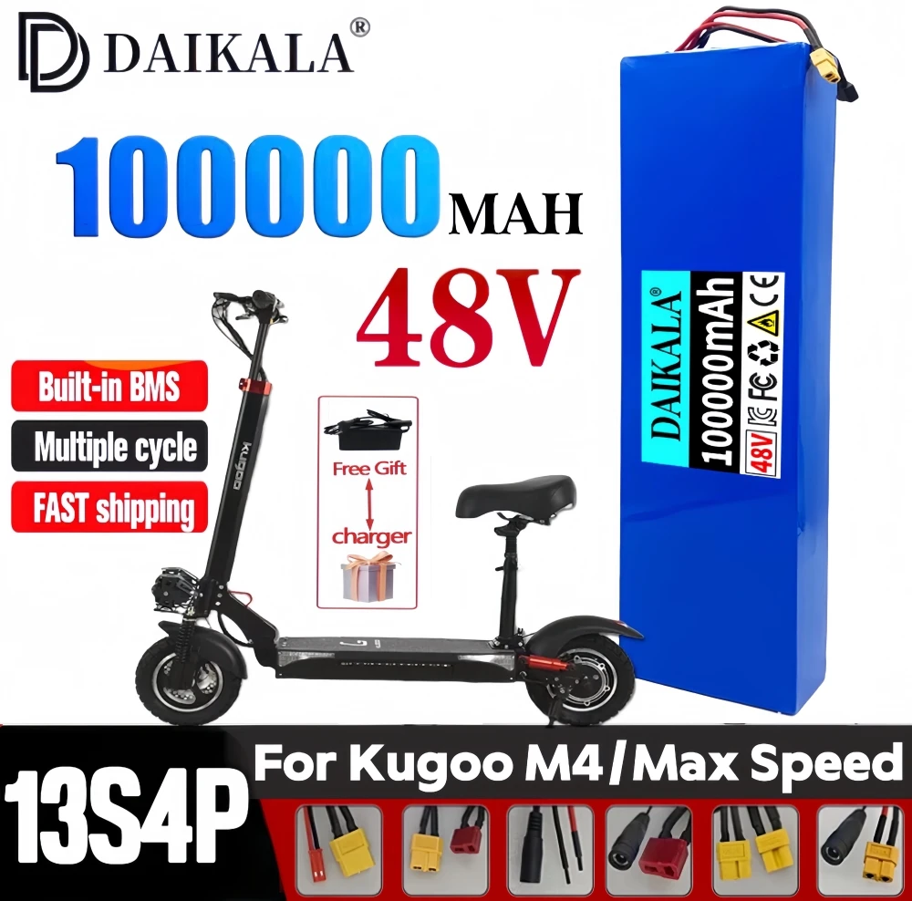 

New 48V 13S4P 100000mAh 18650 Battery Pack For Kugoo M4/M4Pro/MaxSpeed Electric Scooter with BMS Board 100Ah Battery Pack