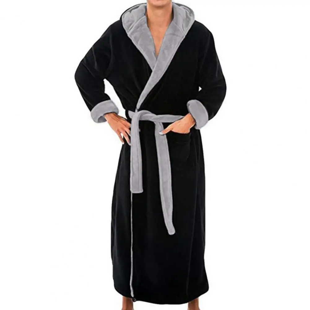 Plush Bathrobe Luxurious Men's Hooded Bathrobe with Adjustable Belt Ultra Soft Absorbent Male Robe with Pockets Plush Fluffy