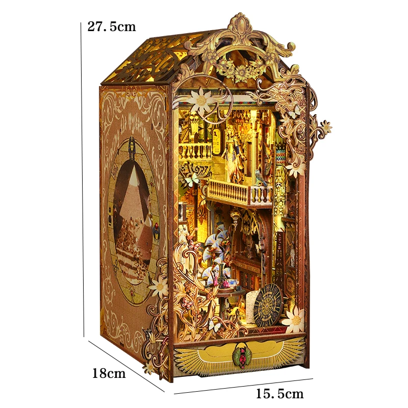 مجموعة رف الكتب ثلاثية الأبعاد بيت الدمى الخشبي لتقوم بها بنفسك مجموعة زاوية الكتب تجميع لغز حامل الكتب المنزل مع نموذج بناء الضوء ألعاب هدايا عيد الميلاد