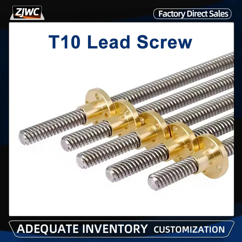 T10 Lead Screw 300mm 350mm 400mm 450mm 500mm 600mm 3D Printer Parts OD 10mm Pitch 2mm Stainless Steel With Brass Nut CNC Parts