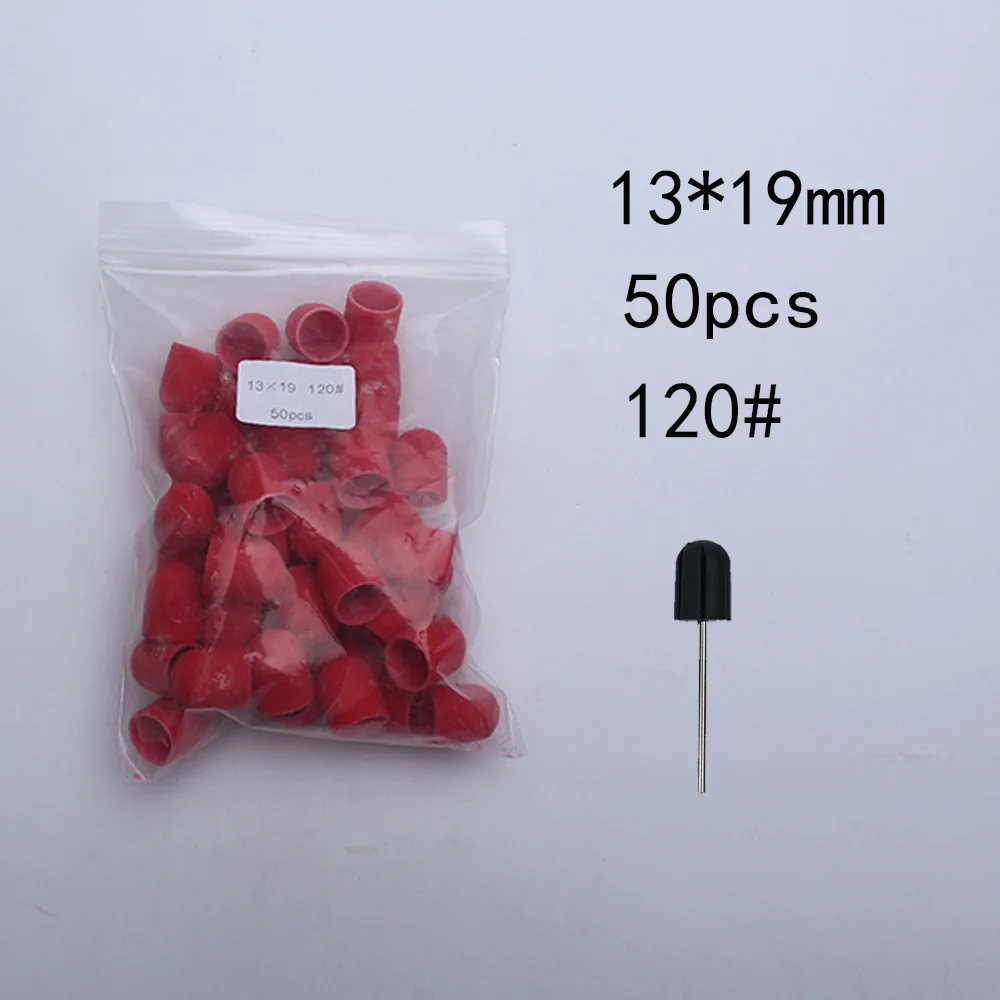 50 Stück Nagelschleifkappen mit Gummi-Pediküreblock – elektrische Bohrer für Fußnägel und Polieren.