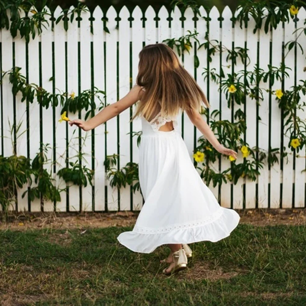 Vestido de encaje de flores para niña, vestido de fiesta de cumpleaños con cuello cuadrado, línea A Simple, longitud hasta el tobillo, de gasa para primera comunión