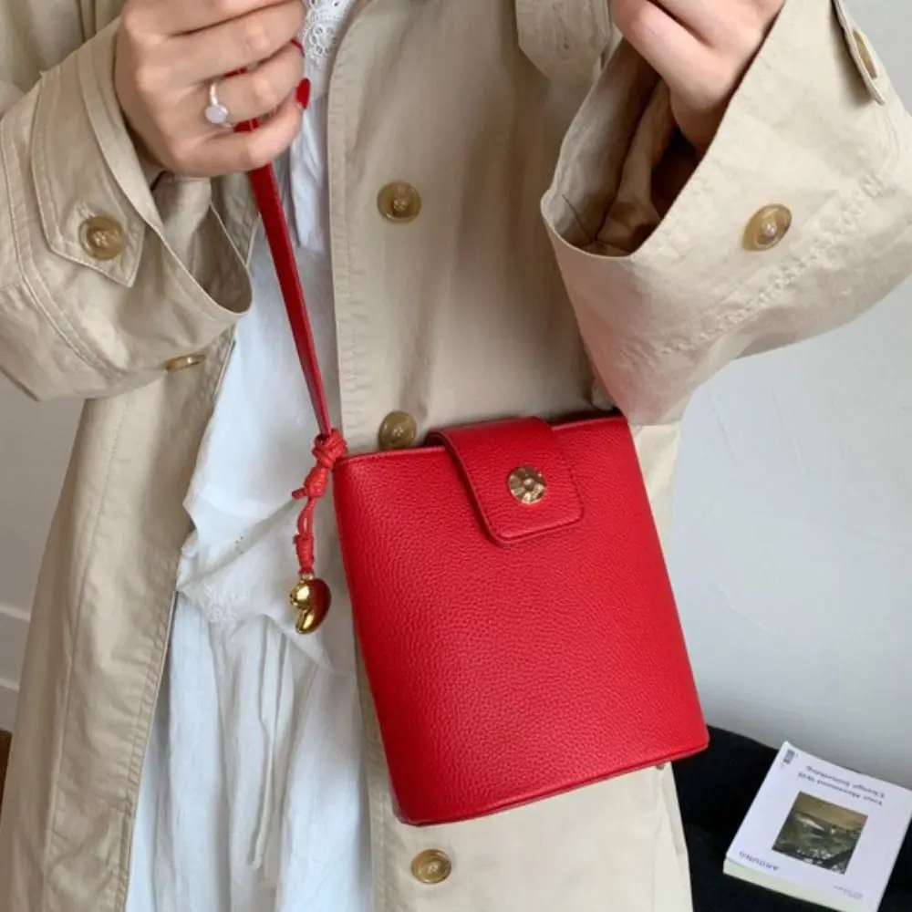 

PU Lichee Pattern Bucket Bag Handbag Korean Style Simple Shoulder Bag All-match Message Bag Ins Square Tote Bag Streetwear