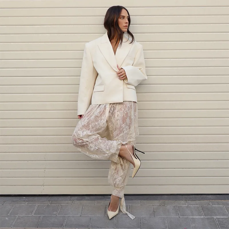 Loose Lace See Through Women's Lantern Pants Solid Ruffle Casual Female Trousers 2026 Spring Summer New Fashion Bottoms