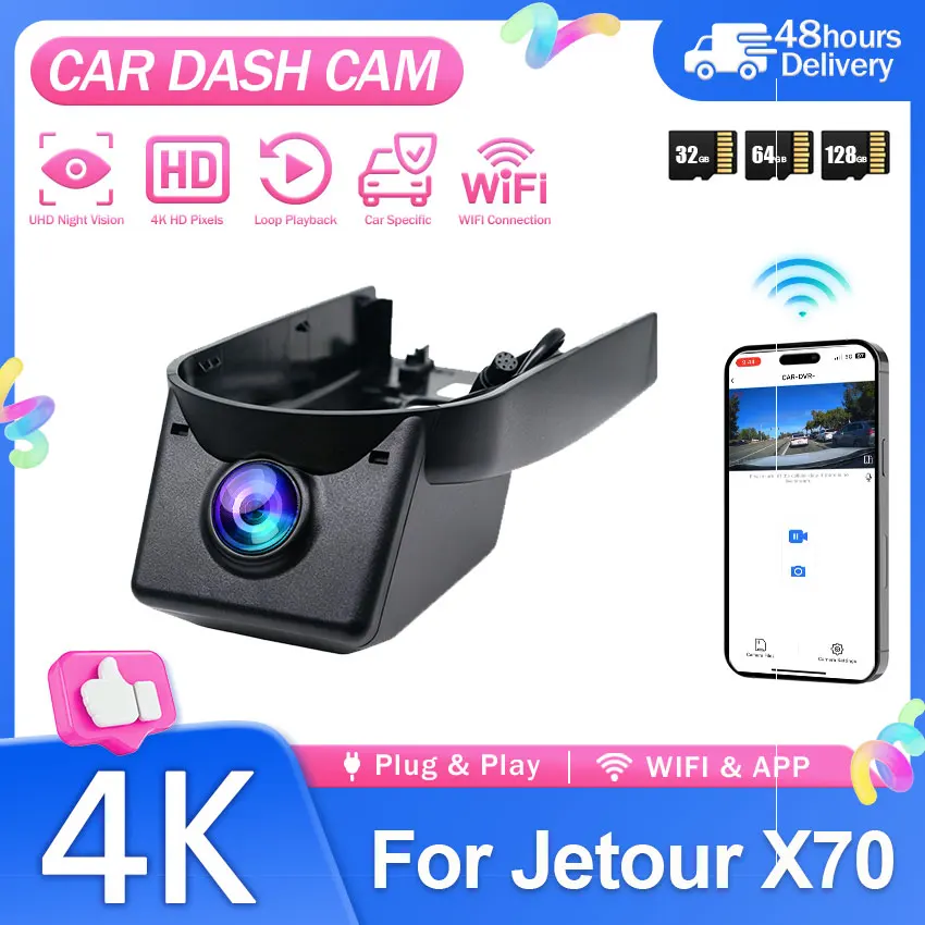 4K Plug and play WIfi Car DVR For Jetour X70 X70 Plus X90 2019~2026 Dual Lens With &APP Control 4K Dashcam