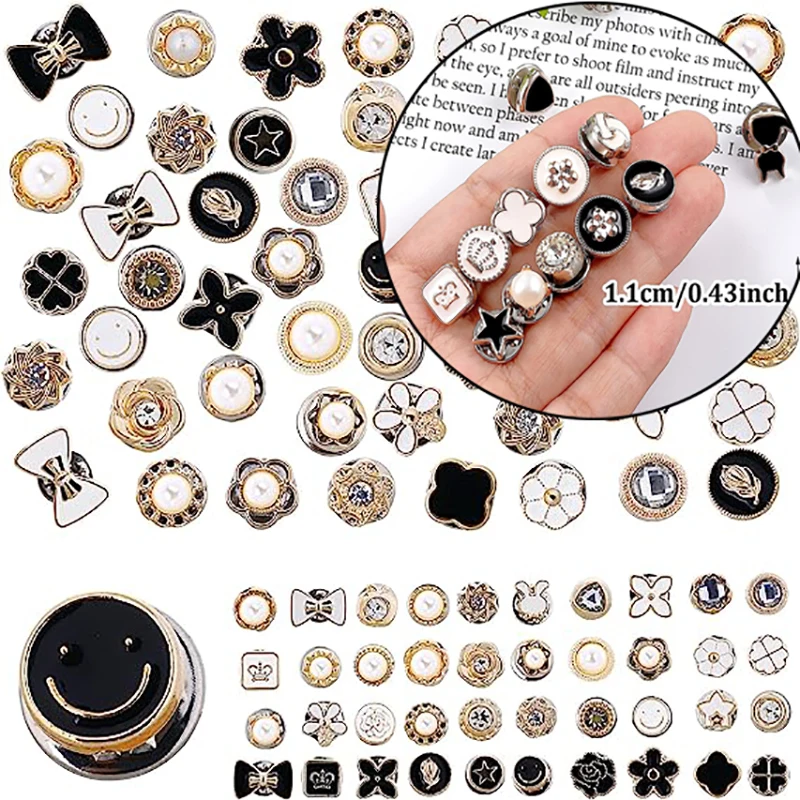 10Pcs Pearl Rhinestone Button No Sewing Brooch Prevent Accidental Exposure Buttons Brooches Pins Badge Cufflinks Shirt Button