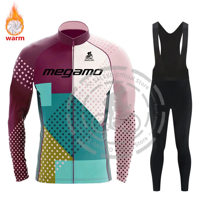 2025 Megamo Winter Cycling Jersey Set Thermal Fleece Cycling Clothing MTB Bike Uniform Maillot Ropa Ciclismo Mens Bicycle Wear