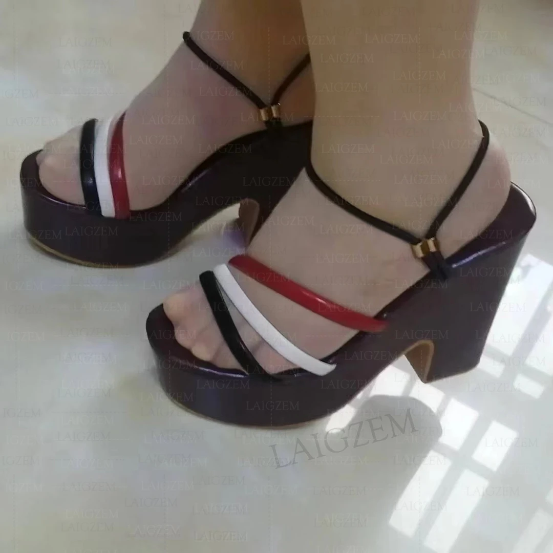 DOHBANER sandal wanita hak tebal tali pompa wanita ujung terbuka nyaman sepatu buatan tangan wanita ukuran besar 39 41 43 46