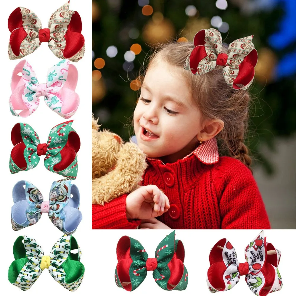 

30pc Baby Girls Hair Accessories Floral Print Bow Hair Clips 4 Inch Christmas Tree Print Barrettes Hairpins Bulk Pack for Kids